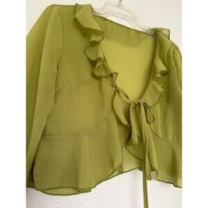 NWOT Green Cropped Overshirt Sheer Cardigan Size L